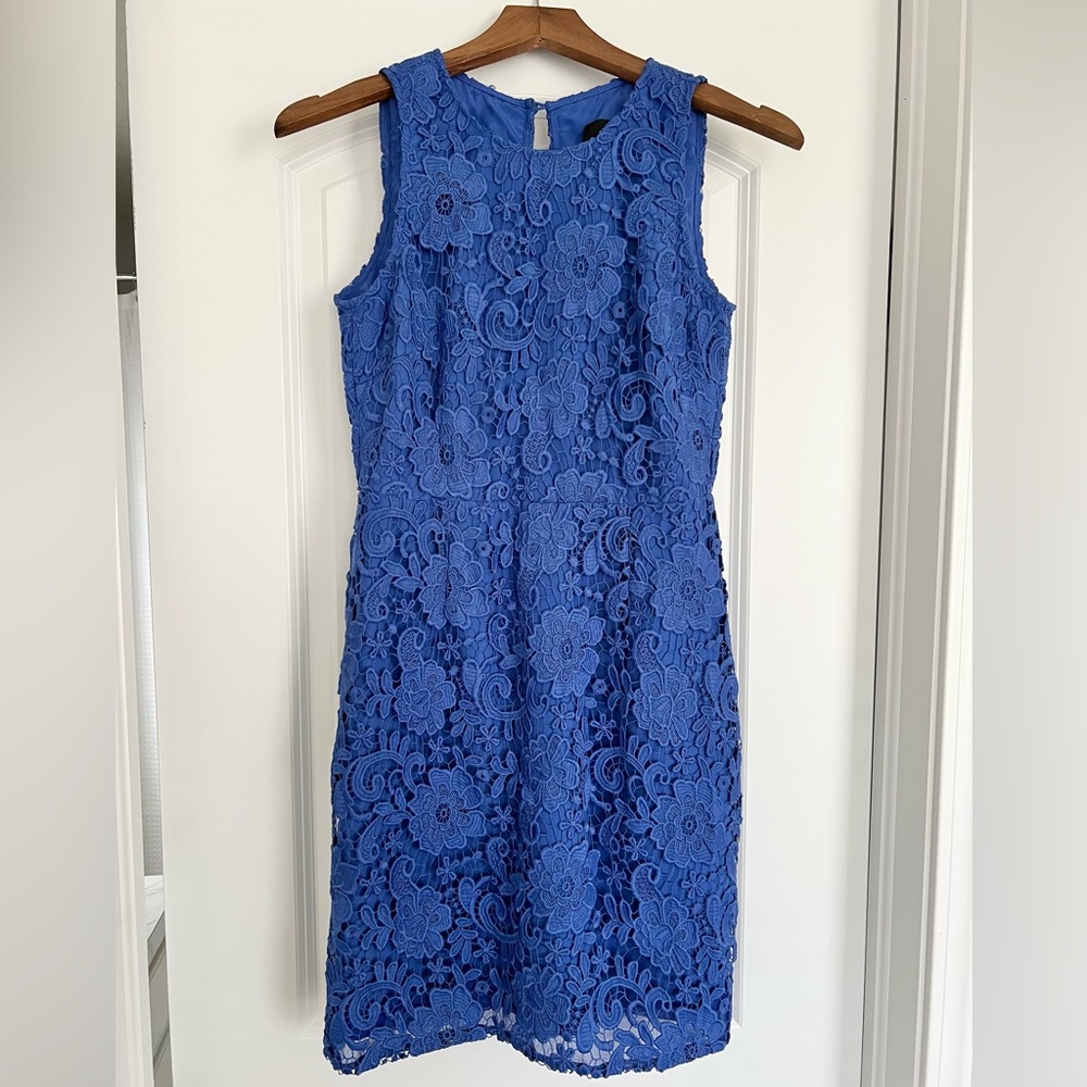 J. Crew Women’s Size 2 Royal Blue Floral Lace Sleeveless Cocktail Dress